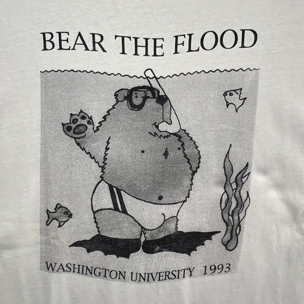 VTG HANES BEEFY T-Shirt BEAR THE FLOOD WASHINGTON UNIVERSITY‎ 1993 Men's XL READ